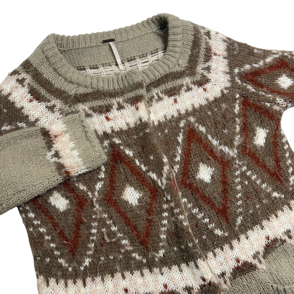 Free People Small Nordic FairIsle Knit Cardigan Duster Pockets Bohemian‎ Sweater